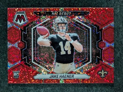 2023 Panini Mosaic JAKE HAENER Rookie RC Red Sparkle Prizm SP NFL Debut #ND-7 - Image 1 of 3