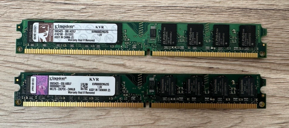 Kingston RAM SET 4GB (2x 2GB) 2x KVR800D2N6/2G  PC2-6400 1,8V - Bild 1 von 1