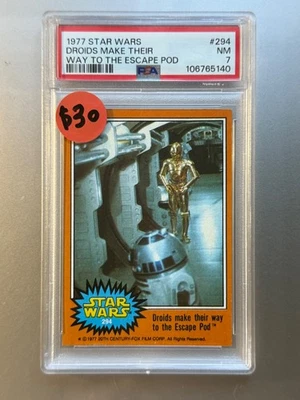 1977 Topps Star Wars #294 "Los droides hacen su camino a la cápsula de escape" - PSA 7 casi nuevo Foto 1 de 2