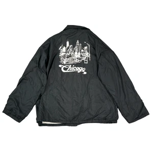 Vintage Chicago Jacket Mens Large Black Snap Windbreaker Coach 70s Daley Plaza - Picture 1 of 19