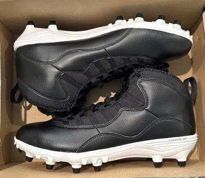 Men’s Size 11.5 Nike Jordan 10 TD Mid Black White Football Cleats CQ2073-001 - Image 1 of 4