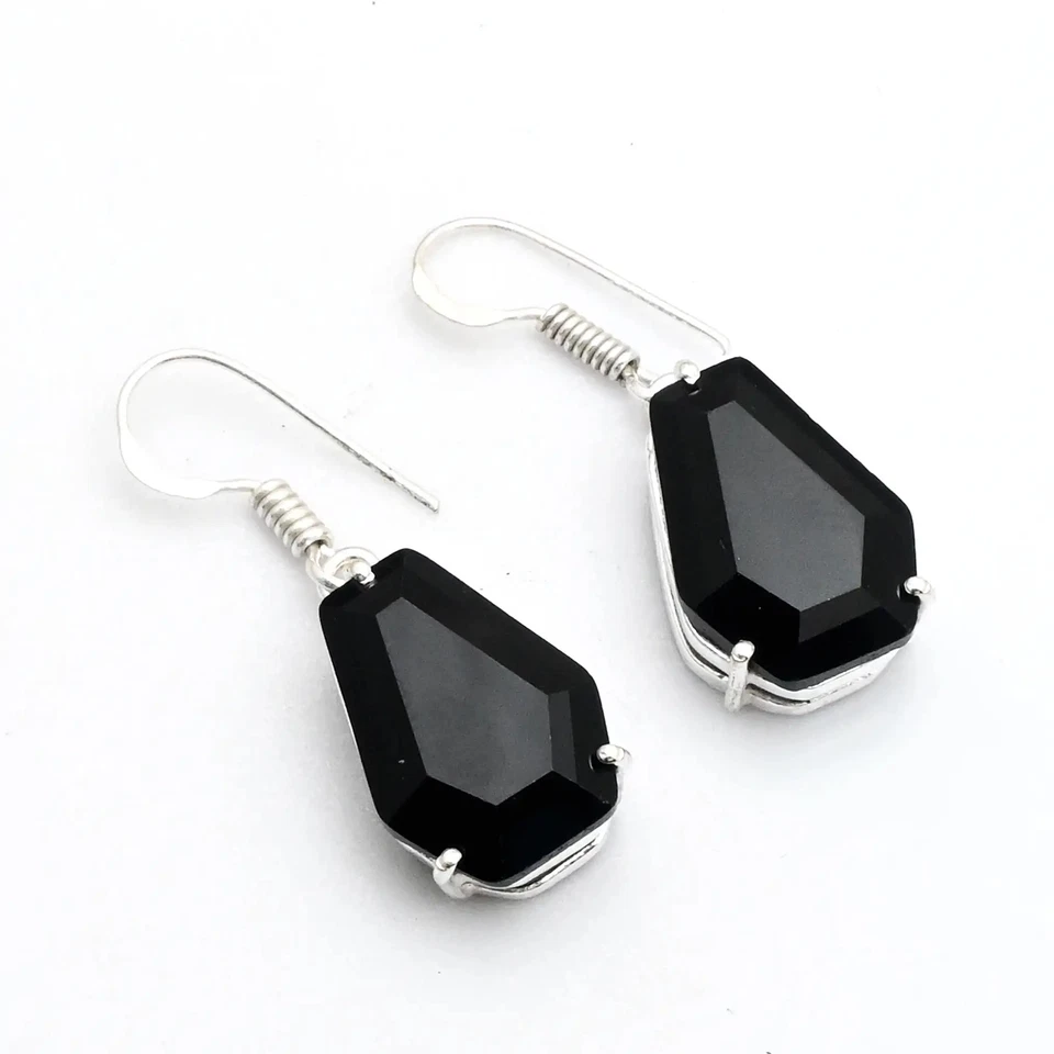 Pendientes colgantes hechos a mano con piedras preciosas de ónix negro joyería regalo 1,28" AE-97737 Foto 1 de 1