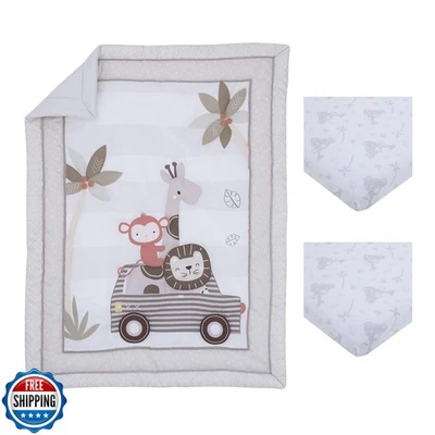 Little Love by NoJo Jungle Ride Grey, White and Brown, Monkey, Giraffe and Li - Image 1 of 4