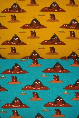 Maulwurf Jersey dunkelgelb petrol Baumwolljersey Meterware Zanders Stoff - Bild 1 von 2