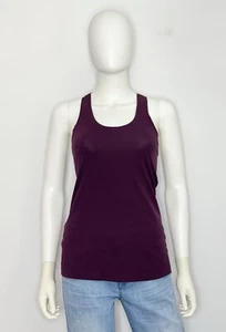 Lululemon Cool Racerback II Pima Tank Womens 4 Cotton Burgundy Scoop Neck Logo - Picture 1 of 13