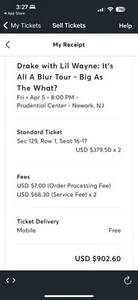 drake concert tickets (2) Newark NJ 04/05/2024 PLEASE CONTACT BEFORE BUYING - Picture 1 of 2