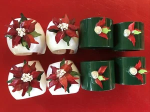 Holiday Christmas Poinsettia Shell Napkin Rings 2-Sets Of 4 Lot 8 EUC  Beautiful - Picture 1 of 7