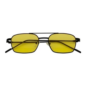 NEUMANN - Retro 90s Fashion Metal Small Rectangle Sunglasses Black Yellow - Picture 1 of 10