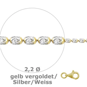 925 ECHT SILBER VERGOLDET *** Oval Kugel Kette bicolor 42-45-50 cm - Picture 1 of 7