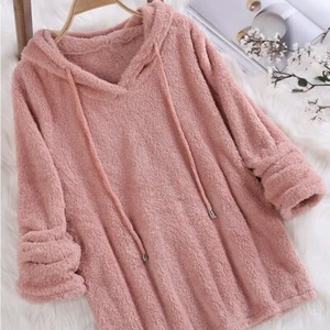 Damen Plüsch Kapuzenpulli Top Vlies Schlafanzüge Freizeit Winter Warme - Picture 1 of 17