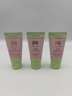 Pixi Rose Nourishing Body Cleanser + Polish + Balm Travel Kit Set (3 x 30ml)
