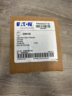 NUEVO Eaton - GHB3100 100A 277/480v Disyuntor 3 Polos Nuevo en Caja - Imagen 1 de 2