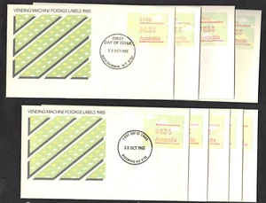Australia Etiquetas postales expendedoras nueve FDC Cachet 1985 - CD y ubicaciones variadas - Imagen 1 de 2
