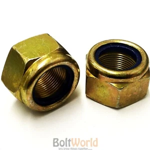 HIGH TENSILE ZINC YELLOW PASSIVATED FINE PITCH NYLOC, NYLON INSERT LOCK NUTS - Picture 1 of 2
