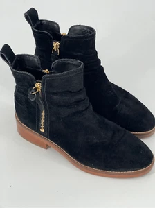 Cole Haan Botín Bota Mujer 5.5 Negro Gamuza Harrington Grand Slouch Cremallera Dorada - Imagen 1 de 8