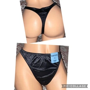 Warner’s Satin Black 7 L  Hi Cut Brief Thong Second Skin String Panties Bikini - Picture 1 of 7