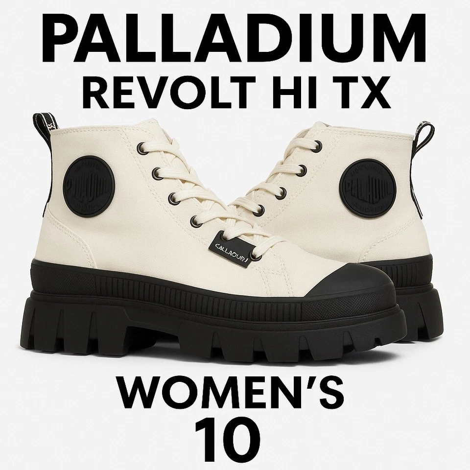 Botas para mujer Palladium Revolt Hi TX estrella blancas negras gruesas plataforma talla 10 Foto 1 de 4