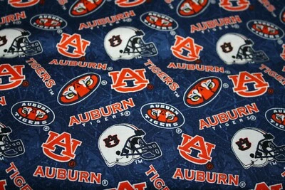 Auburn Tigers Fabric Cotton Material Face Mask Football 1/4 yd 9" x 43" NCAA ! - Image 1 of 4