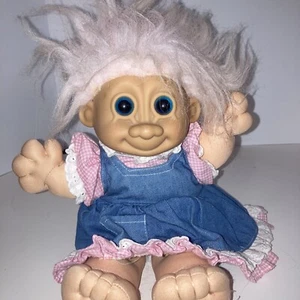 Russ Vintage Troll Kidz 12” Daisy Dress Plush Doll 90s Pink Hair - Picture 1 of 5
