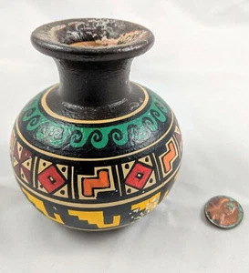 Vintage kleine Cuzco peruanische Vase - orange, grün und gelb geometrisches Design - Bild 1 von 5