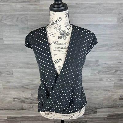 Blusa Top Para Mujer Ralph Lauren Cuello en V Sin Mangas Negra Lunares Talla M Foto 1 de 4