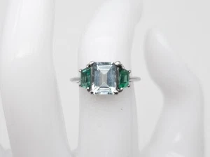 Antique 1920s $8000 7ct FANCY CUT 3 Colombian Emerald Aquamarine Platinum Ring - Picture 1 of 7