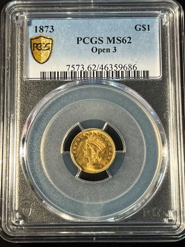 1873 ONE DOLLAR GOLD PIECE PCGS MS62 OPEN 3 686 Cover