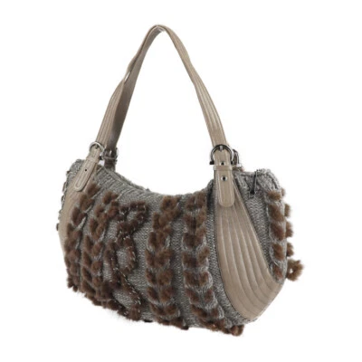 Bolso de Mano Salvatore Ferragamo Gancini 21 6956 Tejido x Piel x Cuero Gris Marrón Foto 1 de 4