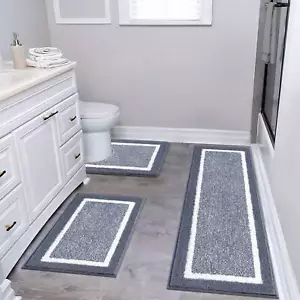 3 - Piece Bathroom Rug Set - Microfiber,Non - Slip,Absorbent,with U - Shaped Mat - Picture 1 of 51