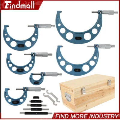 Findmall 0-6"/0.0001" Premium Outside Micrometer Set W/ Carbide Tip Wooden Case - Image 1 of 4