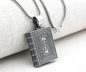Turkish 925K Silver Amulet Taweez Holder Locket Prayer Box Men Necklace # 471 - Picture 1 of 12