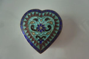 Très Belle , vieux Boîte avec Couvercle, Cœur, 925 Argent, Émaillé - Bild 1 von 5