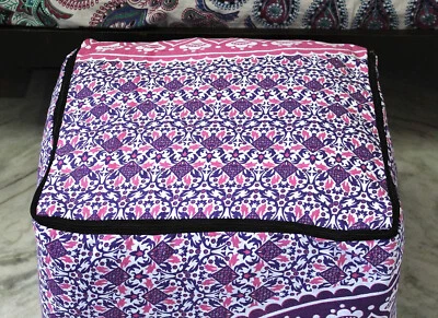 Handcrafted Boho Mandala Pouf Cover Colorful Ottoman Foot Stool Cushion Decor - Image 1 of 3