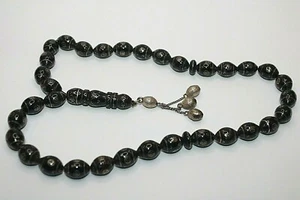 Misbaha 33 Prayer Beads Natural Black Coral Yusr Arabic Red Sea Inliad silver - Picture 1 of 7