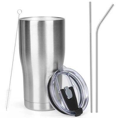 Vaso de café 20 oz con tapa y pajita doble pared taza aislada al vacío mancha... Foto 1 de 4