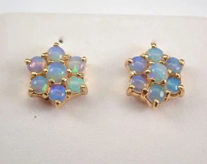 4.25 Ct Round Cut Fire Opal Flower Stud Earrings 14K Yellow Gold Over - Picture 1 of 9