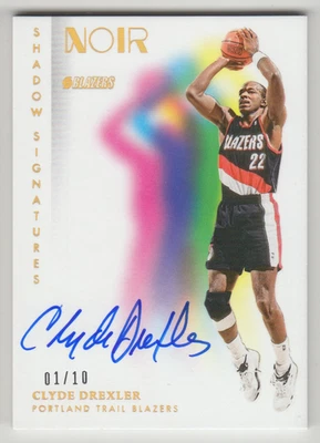 2023-24 Panini Noir Clyde Drexler Shadow Signatures Holo Gold Auto 01/10 1/1 - Image 1 of 2