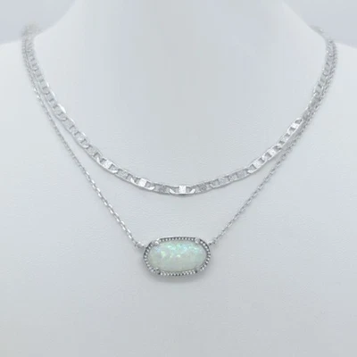 Collar colgante Kendra Scott Elisa de plata de varios hilos en ópalo blanco Foto 1 de 4