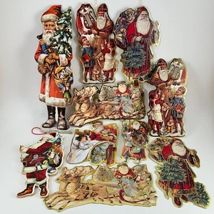 ZEHN Replik Vintage Papier Weihnachtsschmuck mit Weihnachtsmann - 2-seitig - 9,5" bis 4,75" Höhe - Bild 1 von 11