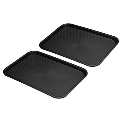 2Pcs 14x11" Fast Food Tray PP Plastic Rectangle Serving Tray Black - Image 1 of 4