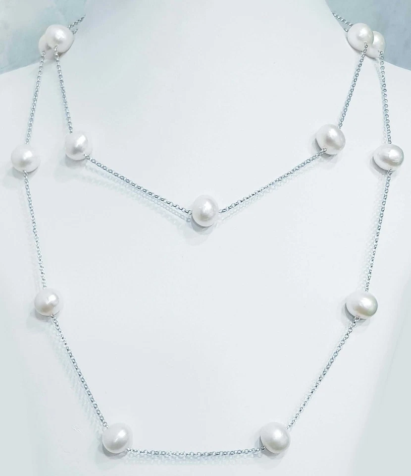 COLLANA in ARGENTO con PERLE BIWA del GIAPPONE - Immagine 1 di 1