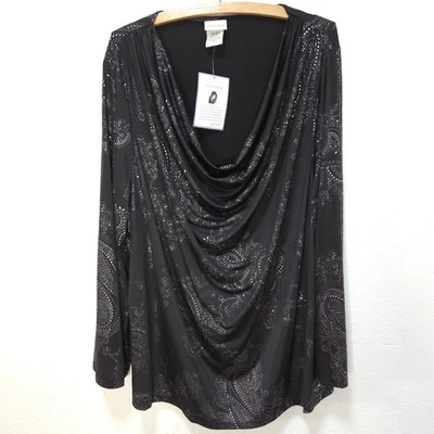 Jaclyn Smith плюс размер 3 X украшенный верхний черный капот декольте длинным рукавом блузка - Изображение 1 из 4