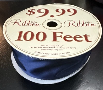 Hobby Lobby Navy Satin w/ Silver edges Value Ribbon 2.5" Wire Edge CVR076 - Image 1 of 4