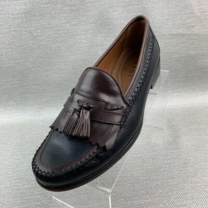 Domani Loafers Black/Brown Leather Round Apron Moc Toe Kiltie Tassel Shoes Sz 9M - Picture 1 of 12