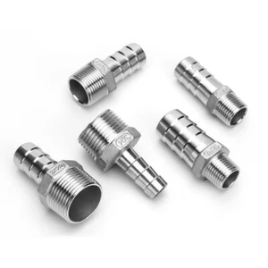 1/8"-2" Stinless Steel Male Thread Fitting x Barb Hose Tail End Connector 1-2pcs - Picture 1 of 6