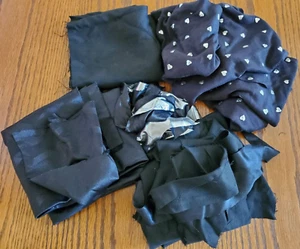 Lot of 4 Vintage Black & Shiny Metal Hearts Fabric - Short Pieces Scraps - 1+ lb - Picture 1 of 9