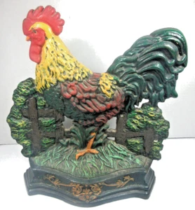 vintage cast metal ranch farm rooster bird door stop retro decor rustic folk art - Picture 1 of 13