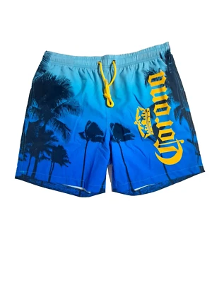 NEW Men's Corona Blue Floral Palm Tree Polyester Lined Swim Trunks Shorts L NWOT - Image 1 of 4