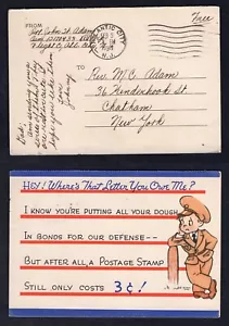 USA WW2 Military 1943 Soldier's Postcard. Humor. Atlantic City. Defense Bonds - Picture 1 of 3