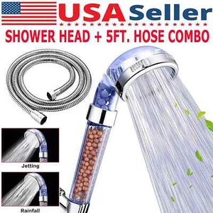 High Pressure Shower Head 3 Settings Handheld Shower Heads Spray With 5 FT Hose - Picture 1 of 12